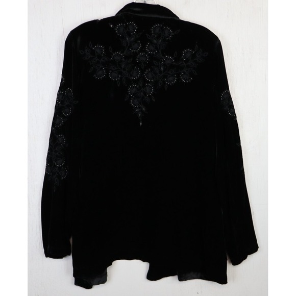 Johnny Was Jade Velvet Black Jacket Open Size M Rayon Silk L40820-7 Embroidered - Picture 2 of 12